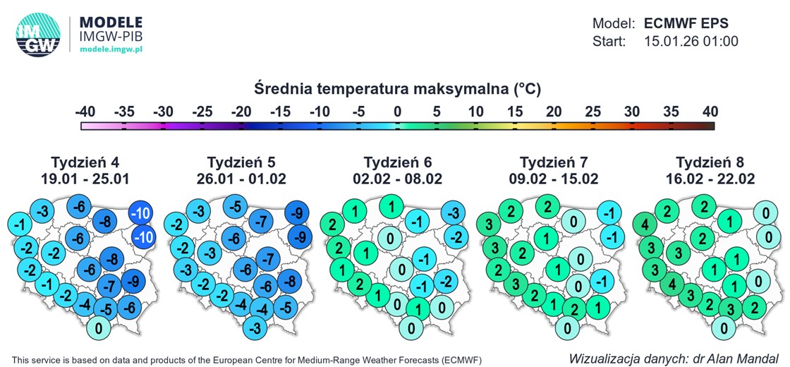 Nawet w dzień temperatura może nie przekraczać -10 st. C. Trochę cieplej zrobi się w lutym, ale mimo to na wschodzie wciąż będzie mroźno