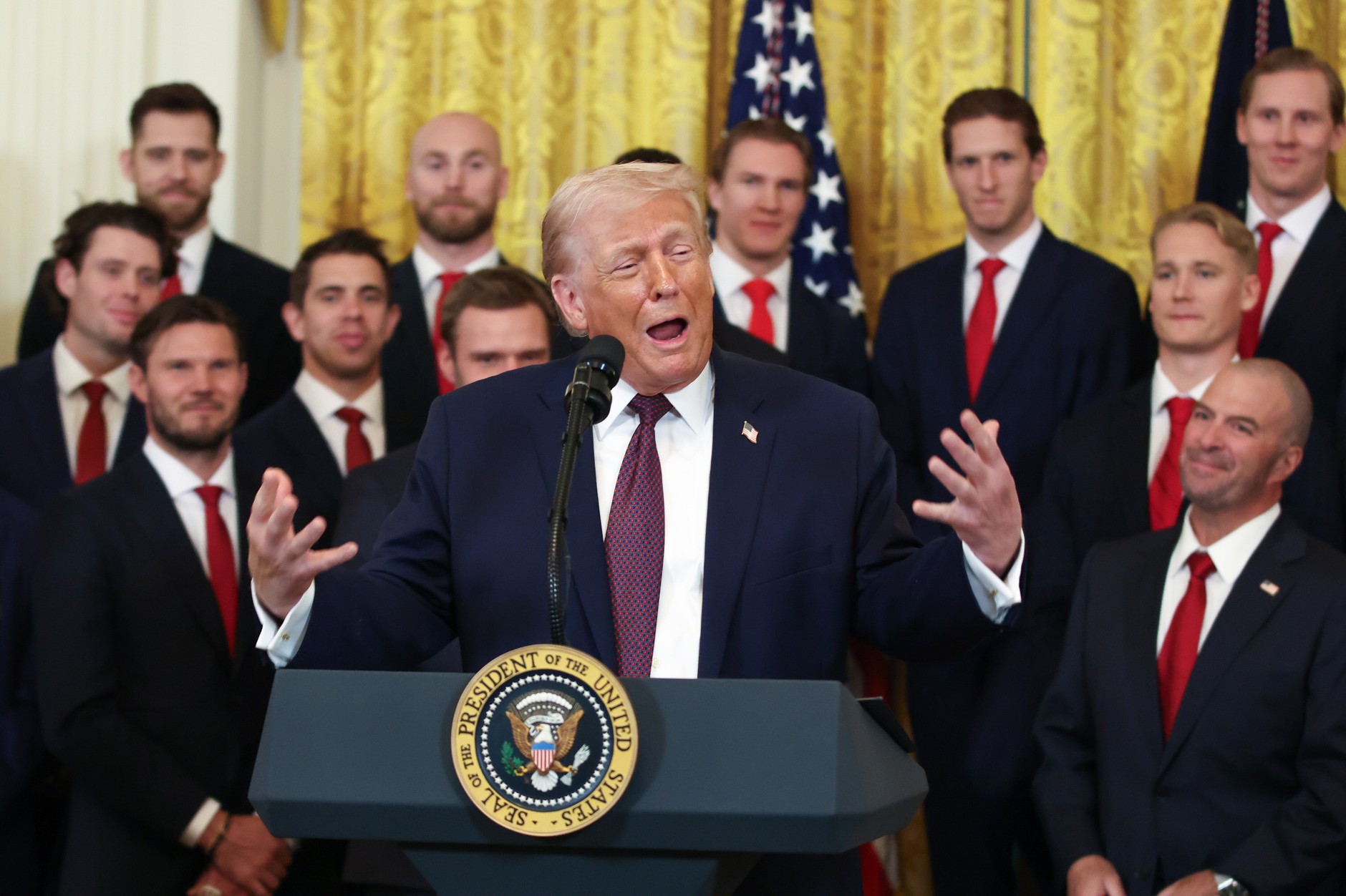 Donald Trump, prezydent USA, w Białym Domu. Waszyngton, 15 stycznia 2025 r.