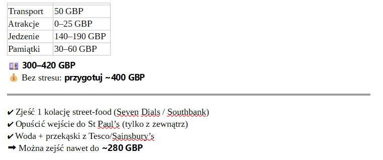 Tyle kosztuje 2,5 dnia w Londynie wg ChatGPT