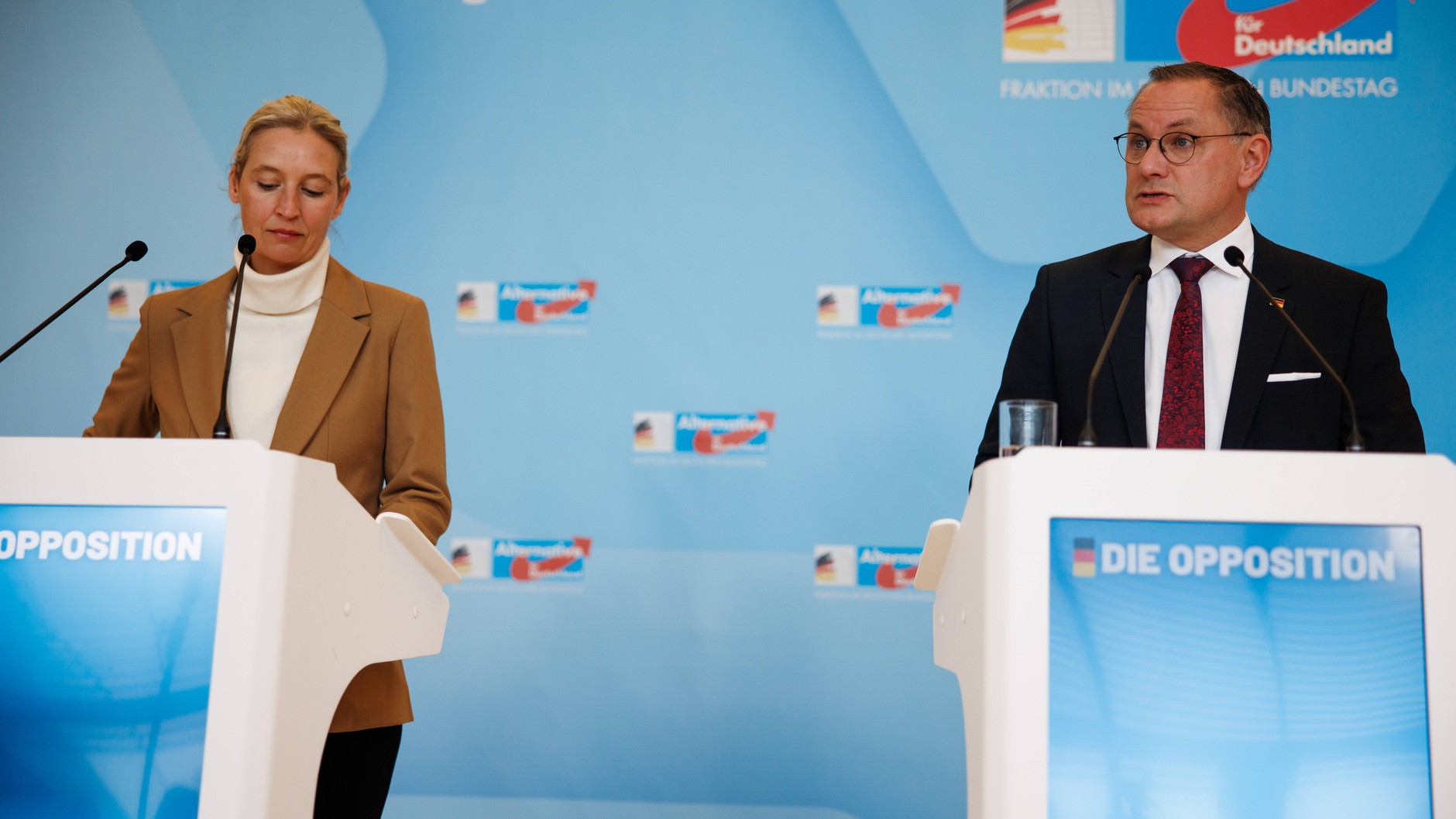 Alice Weidel i Tino Chrupalla, liderzy AfD. Berlin, 4 listopada 2025 r.