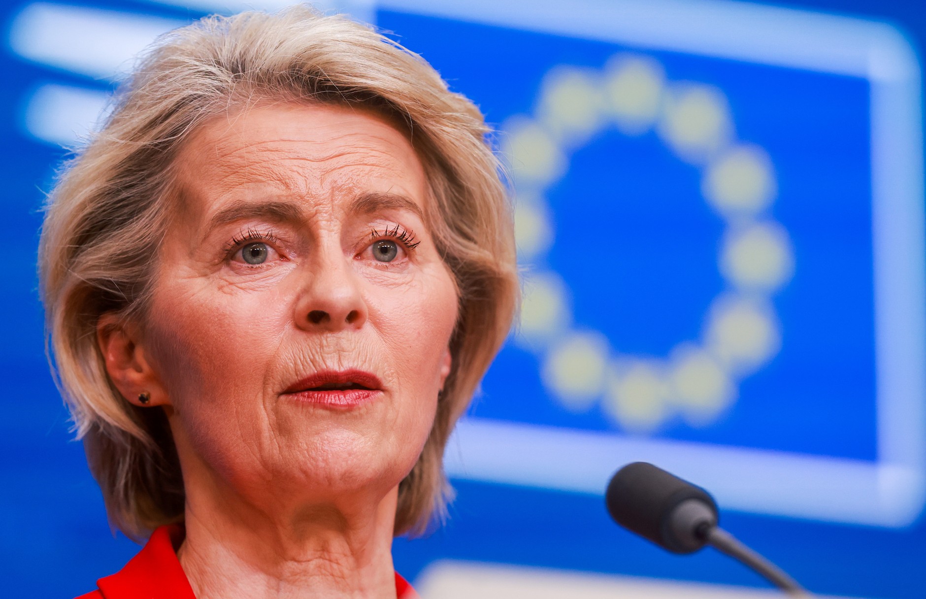 Przewodnicząca Komisji Europejskiej Ursula von der Leyen podczas konferencji prasowej po zakończeniu nieformalnego posiedzenia członków Rady Europejskiej w Brukseli, Belgia, 23 stycznia 2026 r.