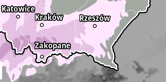 Opady śniegu w rejonie Zakopanego (źródło: animacja IMGW)