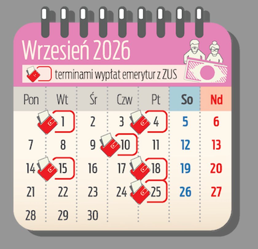 Terminy wypłat emerytur we wrześniu.
