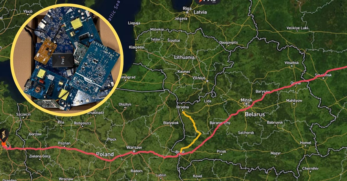 Początek trasy paczki (jej zawartość jest pokazana w kółku) wysłanej przez BILD-a z Berlina, przez Polskę i Białoruś do Moskwy