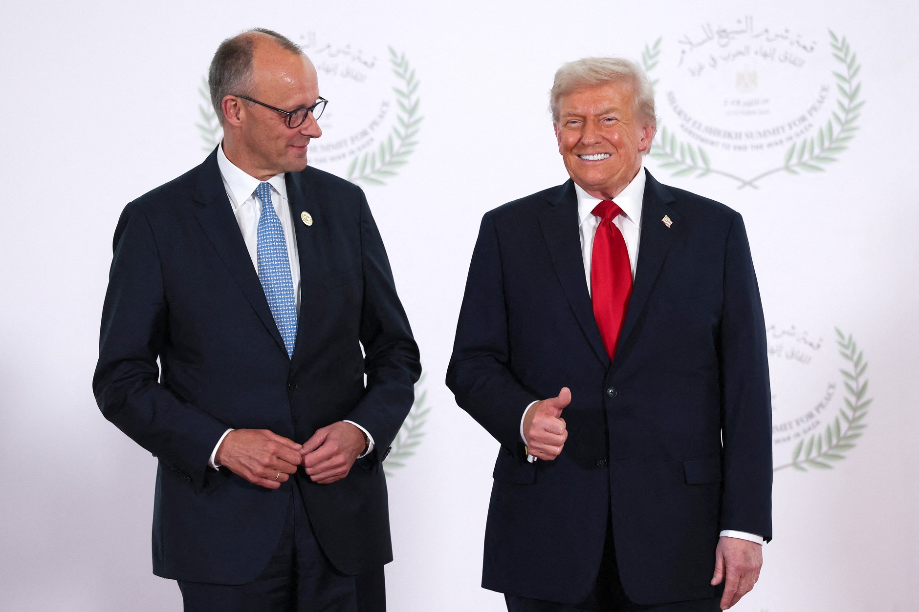 Kanclerz Niemiec Friedrich Merz i prezydent USA Donald Trump w Szarm el-Szejk w Egipcie, 13 października 2025 r. 