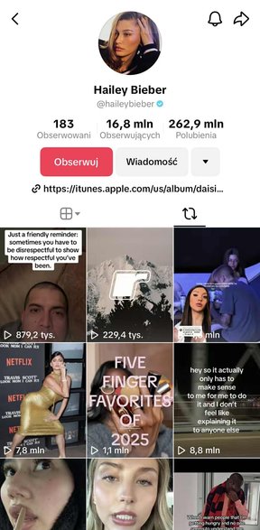 Tiktokowe konto Hailey Bieber