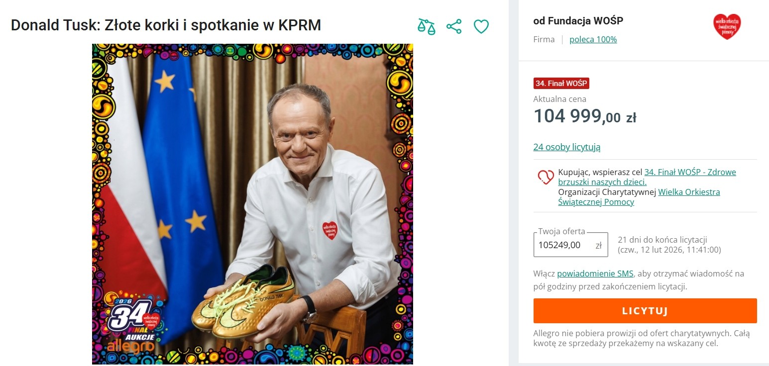 Aukcja Donalda Tuska na WOŚP