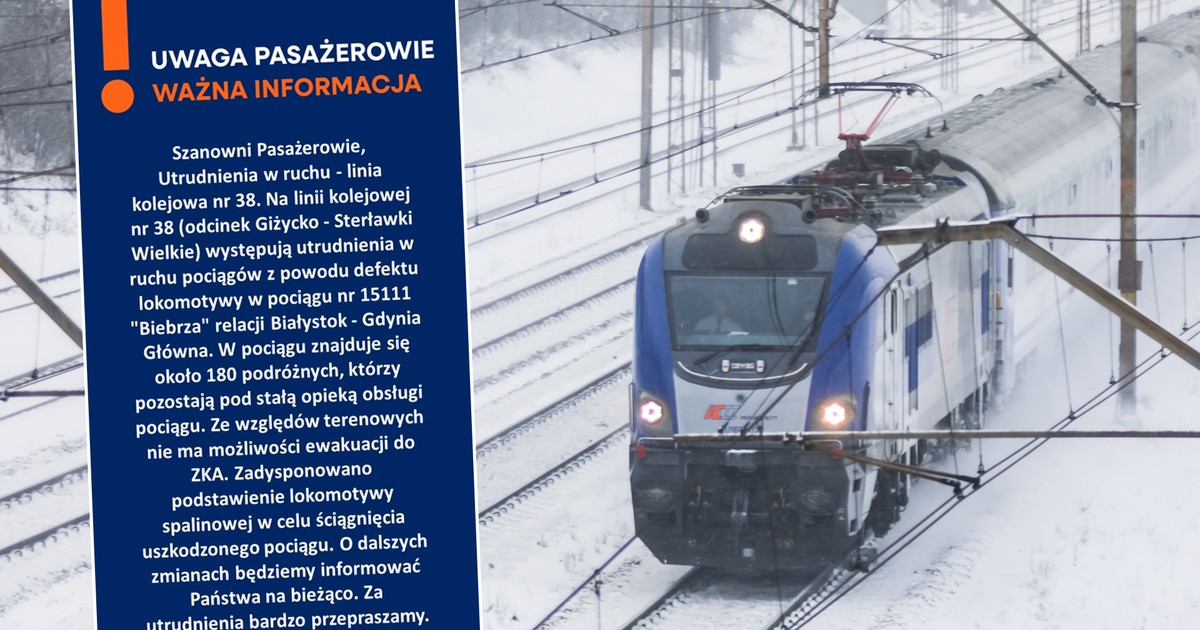 Awaria pociągu PKP Intercity na trasie Białystok – Gdynia. 180 osób utknęło
