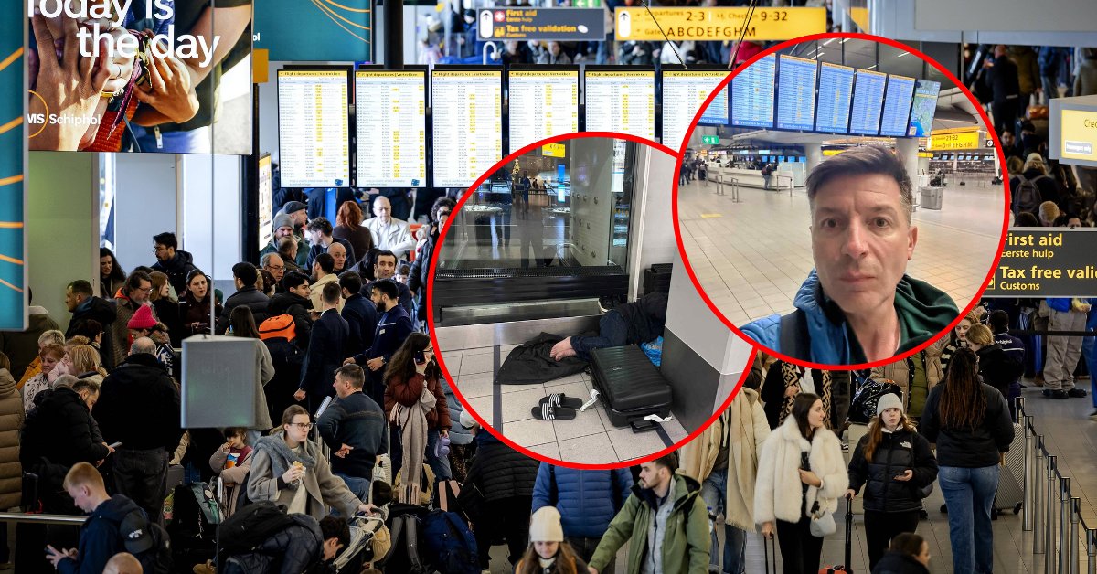 Pasażerowie koczują na lotnisku w Amsterdamie