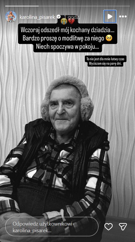 InstaStory z profilu Karoliny Pisarek