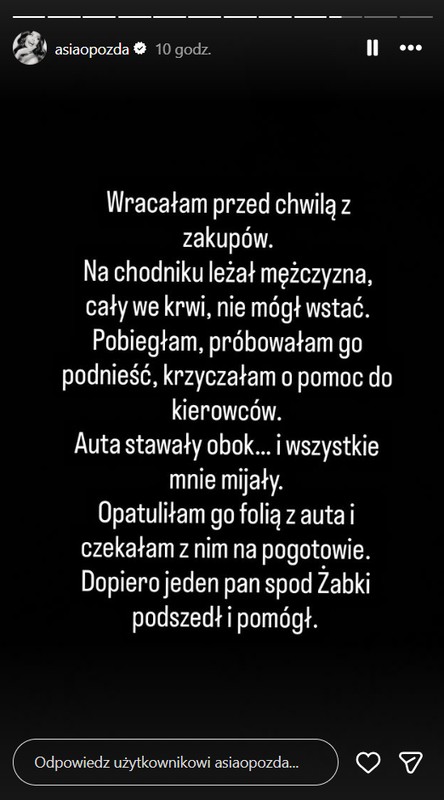 Zrzut ekranu z profilu Joanny Opozdy na Instagramie