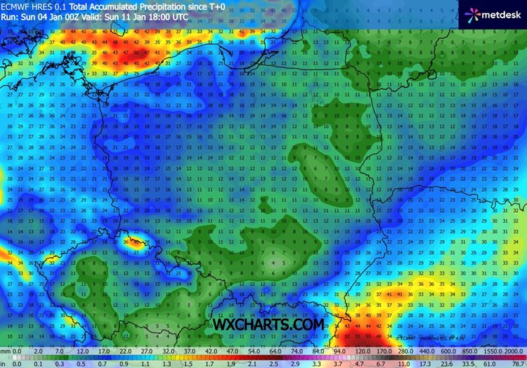 Prognozowana suma opadów w nowym tygodniu w Polsce