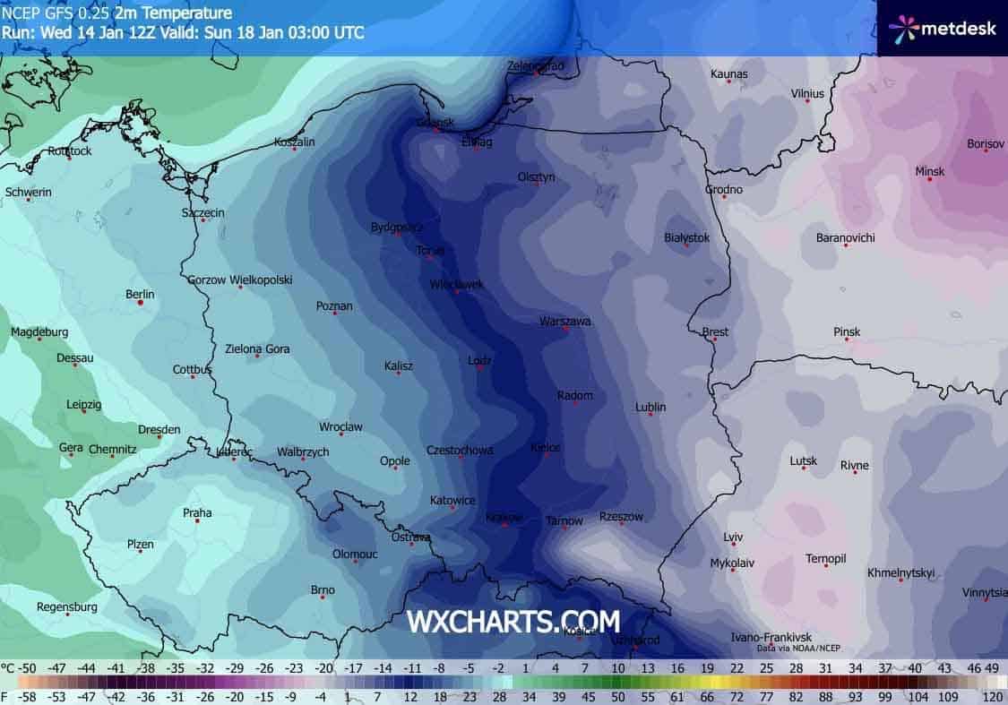 Silny mróz nocami w weekend na wschodzie Polski