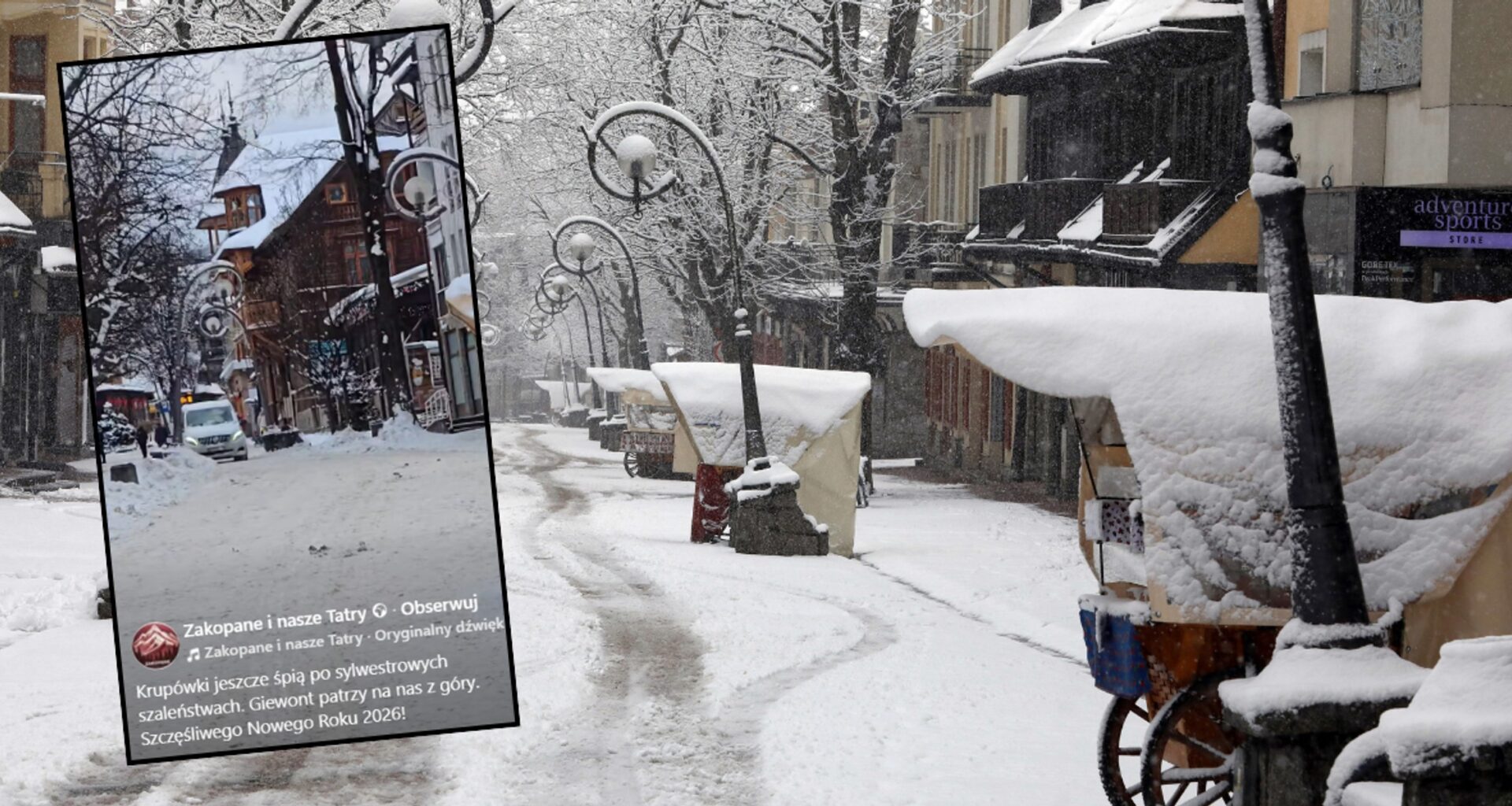 Krupówki po sylwestrze (Screen: Facebook)