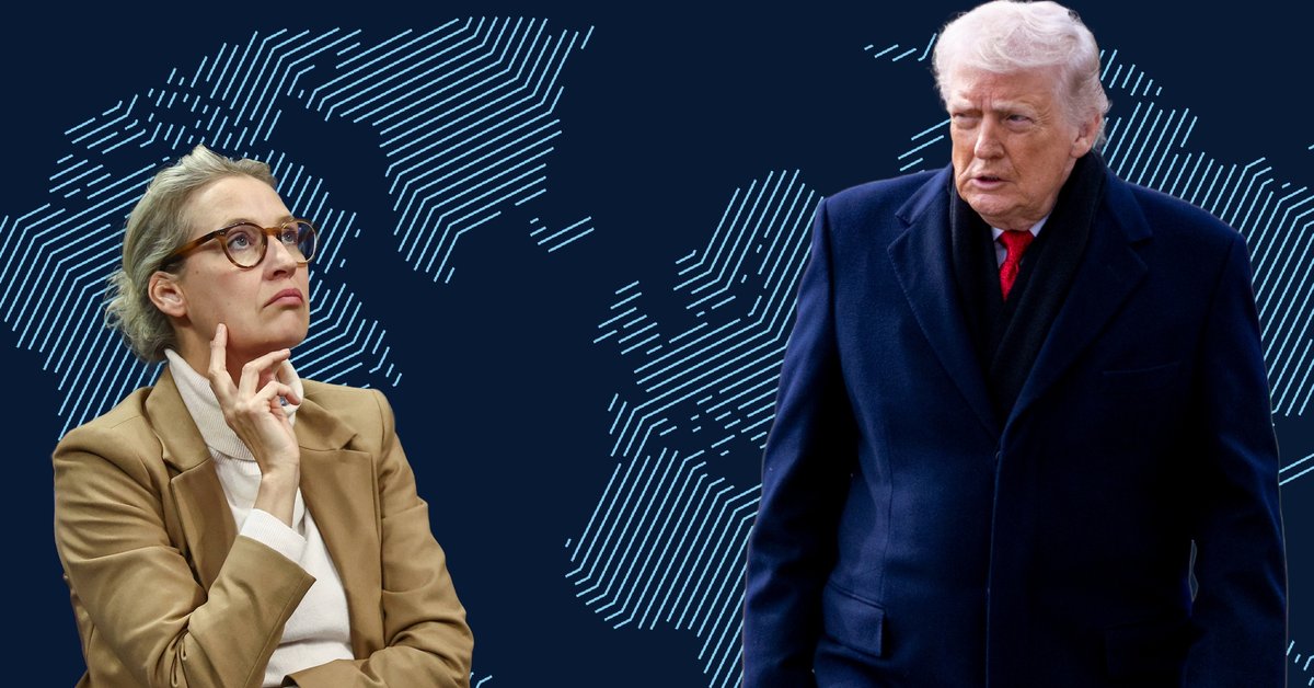 Alice Weidel, liderka AfD, i Donald Trump, prezydent USA, na tle mapy świata. Zdjęcie ilustracyjne