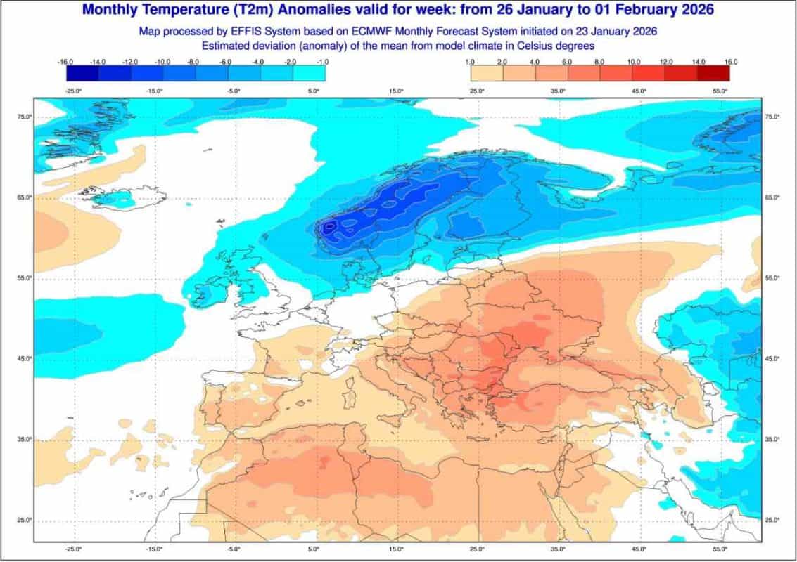 pogoda i styczeń oraz luty według ECMWF