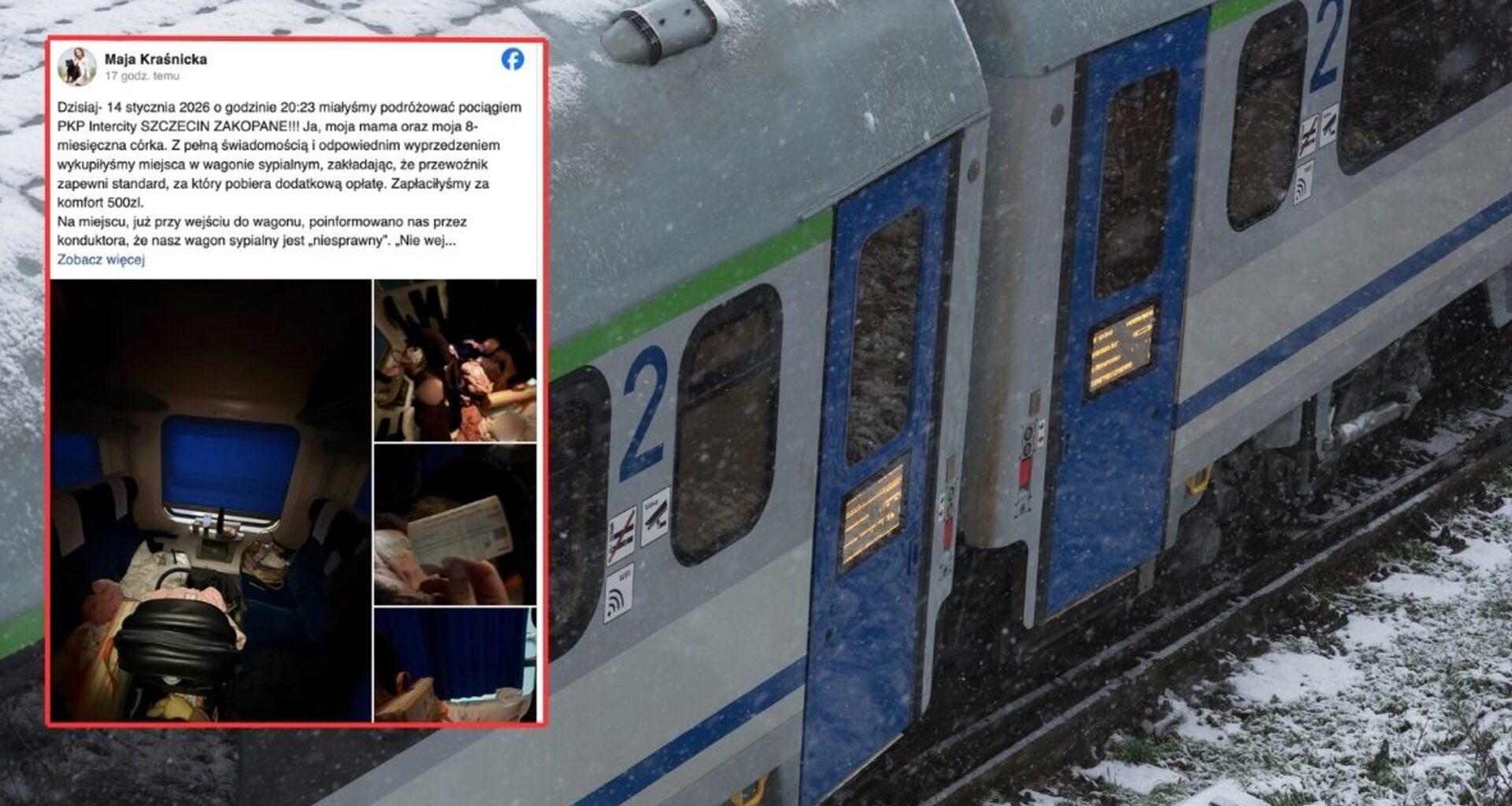 Jechała pociągiem ze Szczecina do Zakopanego. Nie wytrzymała. "Żarty PKP Intercity" (screen: Facebook/Maja Kraśnicka)