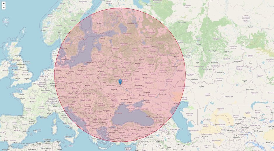 Zasięg pocisku Tomahawk, gdyby wystrzelić go spod Kijowa