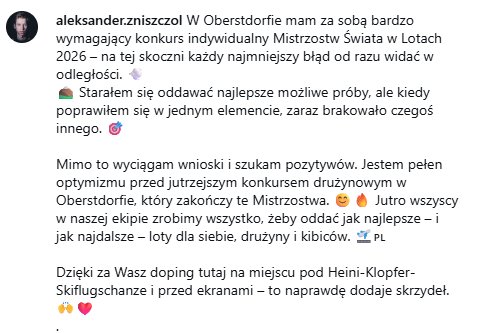 Screen z profilu Aleksandra Zniszczoła
