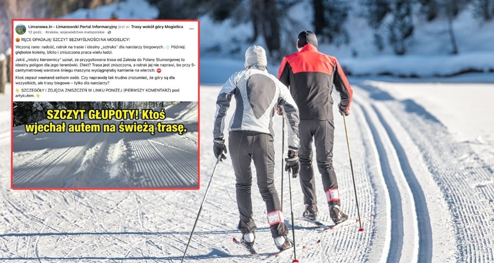 Pokazali zdjęcia z trasy biegowej. Nie gryzą się w język. "Szczyt bezmyślności" (screen: Facebook/Limanowa.in - Limanowski Portal Informacyjny)