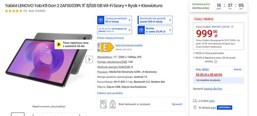 Lenovo Tab K11 Gen 2 promocja Media Expert