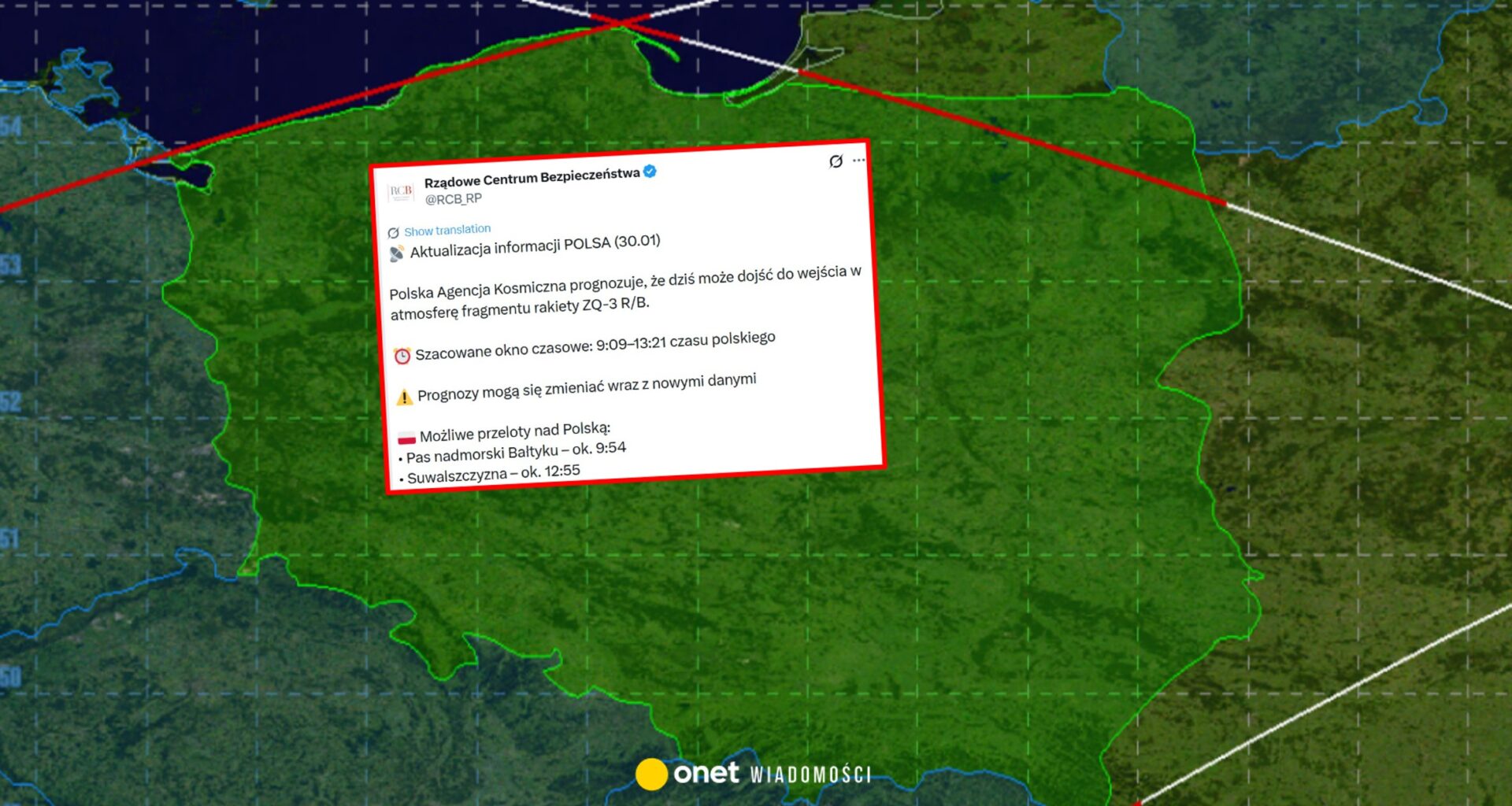 Chińska rakieta na orbicie. Możliwy przelot nad Polską. Komunikat RCB