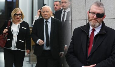 Jarosław Kaczyński (w środku), Grzegorz Braun (po prawej)