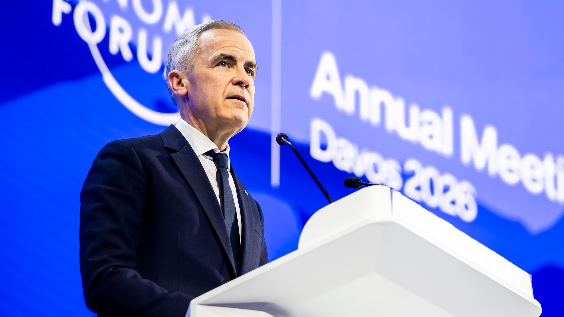 Mark Carney, premier Kanady, podczas Światowego Forum Ekonomicznego w Davos, 20 stycznia 2026 r.