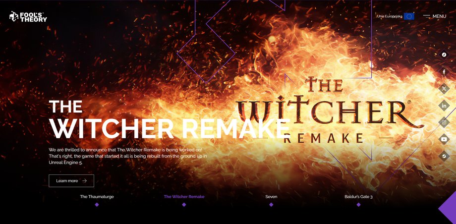 Strona główna studia Fool's Theory i informacja o remake'u Wiedźmina
