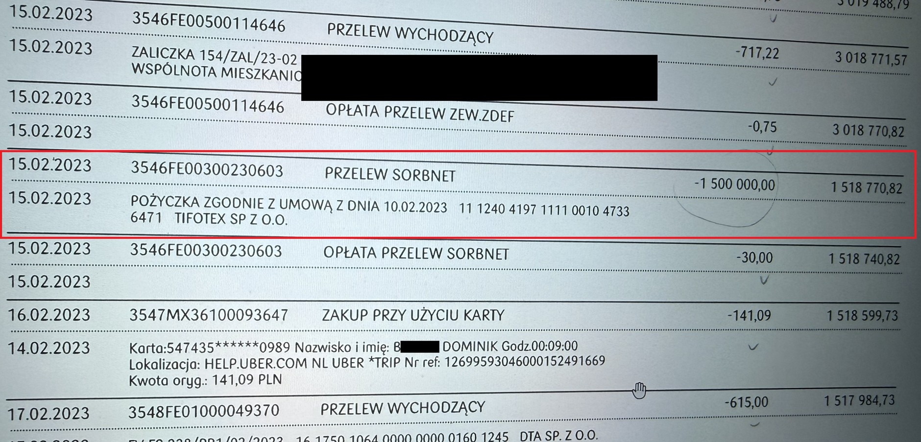 Pożyczka dla Tifotex z rachunku spółki Stopro