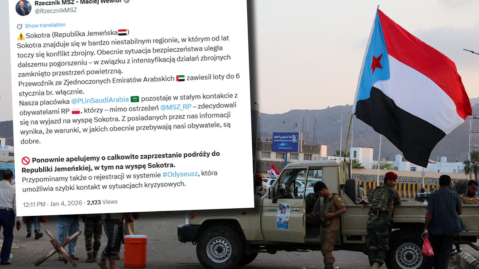 Grupa polskich turystów utknęła na Sokotrze. MSZ zabrało głos. 'Całkowite zaprzestanie podróży'