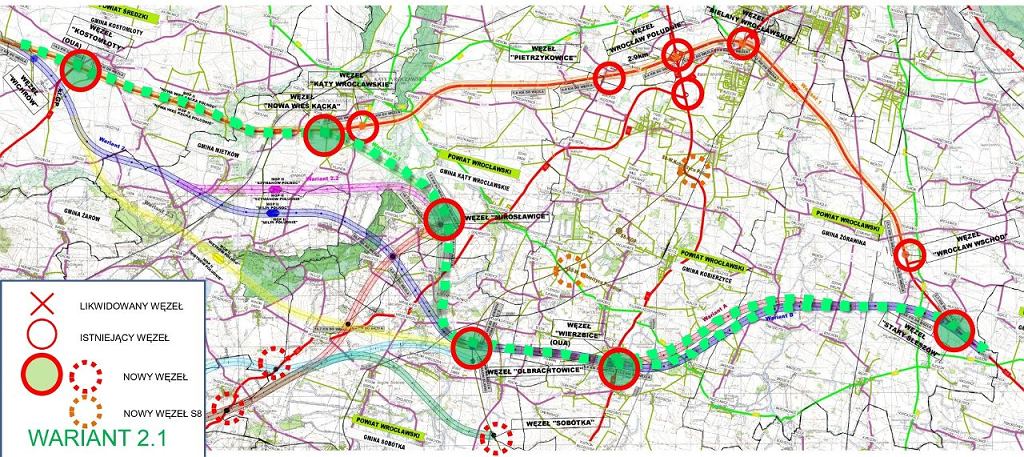 Plan rozbudowy autostrady A4 na Dolnym Śląsku w waiancie 2.1