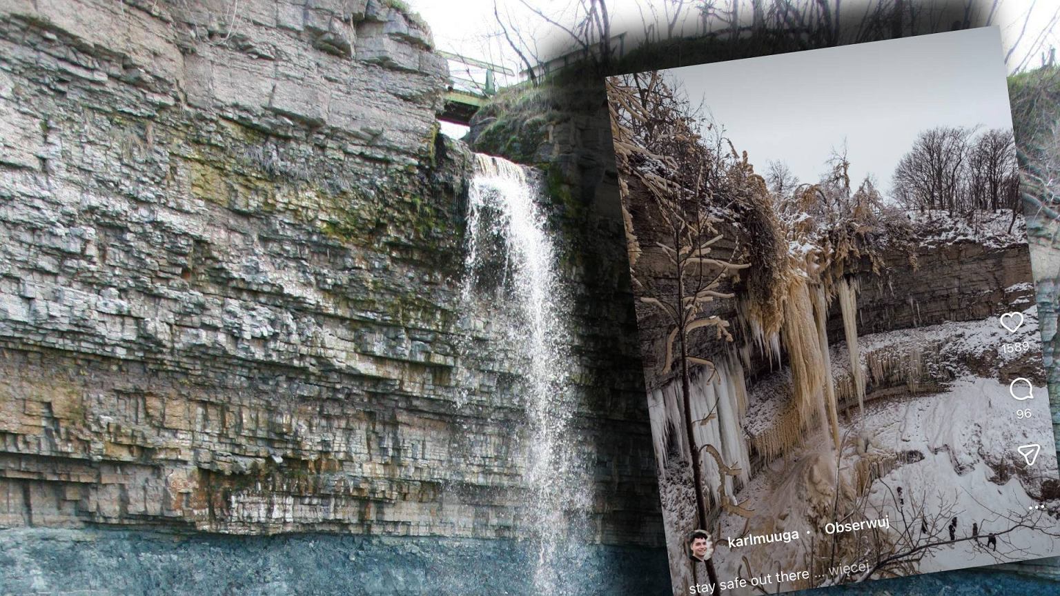 Chwile grozy pod zamarzniętym wodospadem. 'Omal nie została pogrzebana'