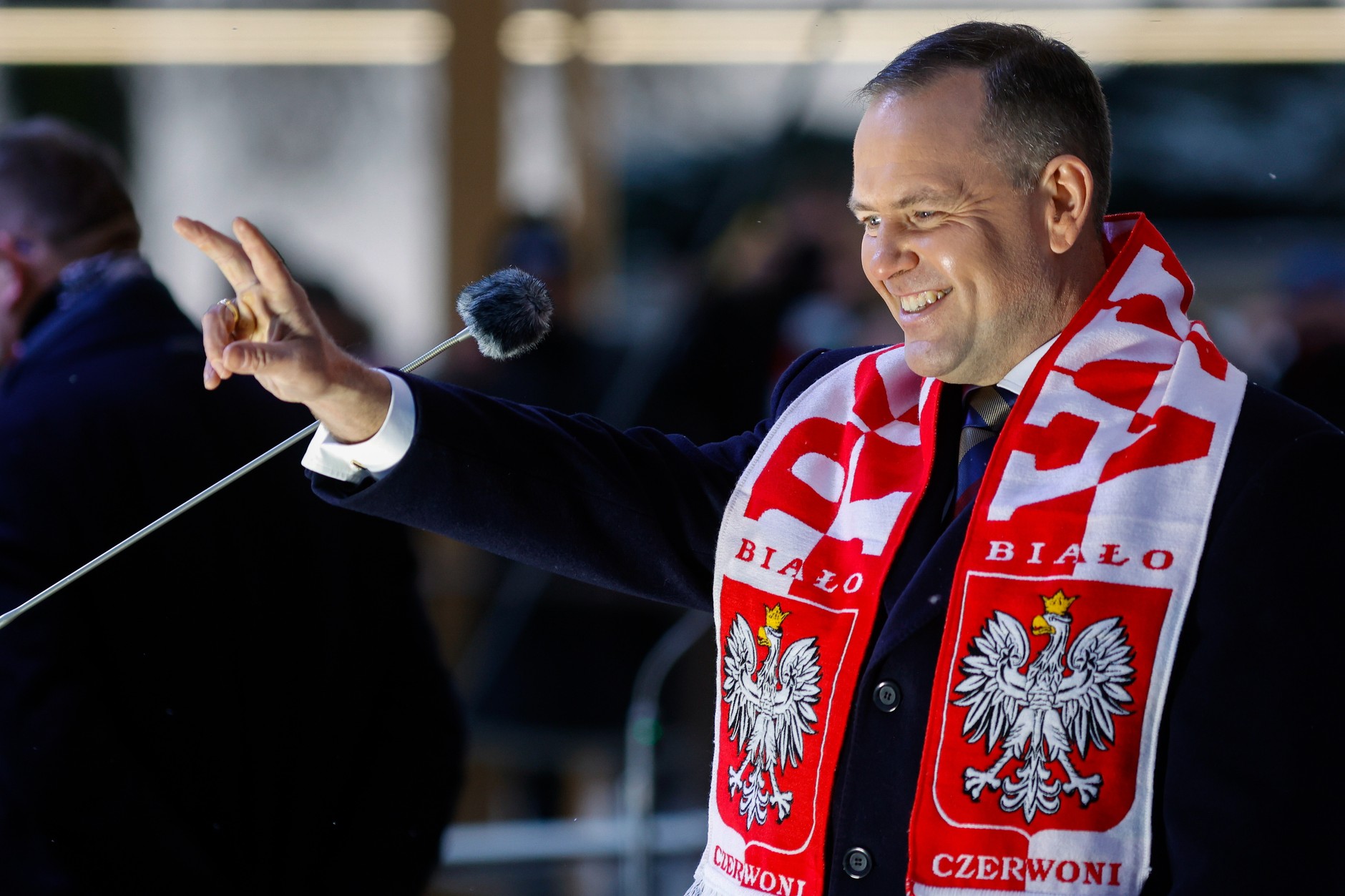 Karol Nawrocki podczas XVIII Ogólnopolskiej Patriotycznej Pielgrzymki Kibiców w Częstochowie