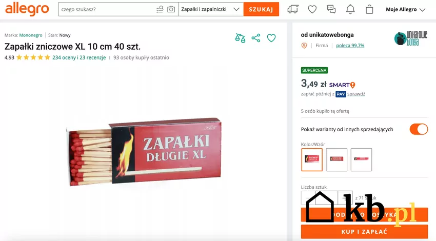 Zapałki długie na Allegro