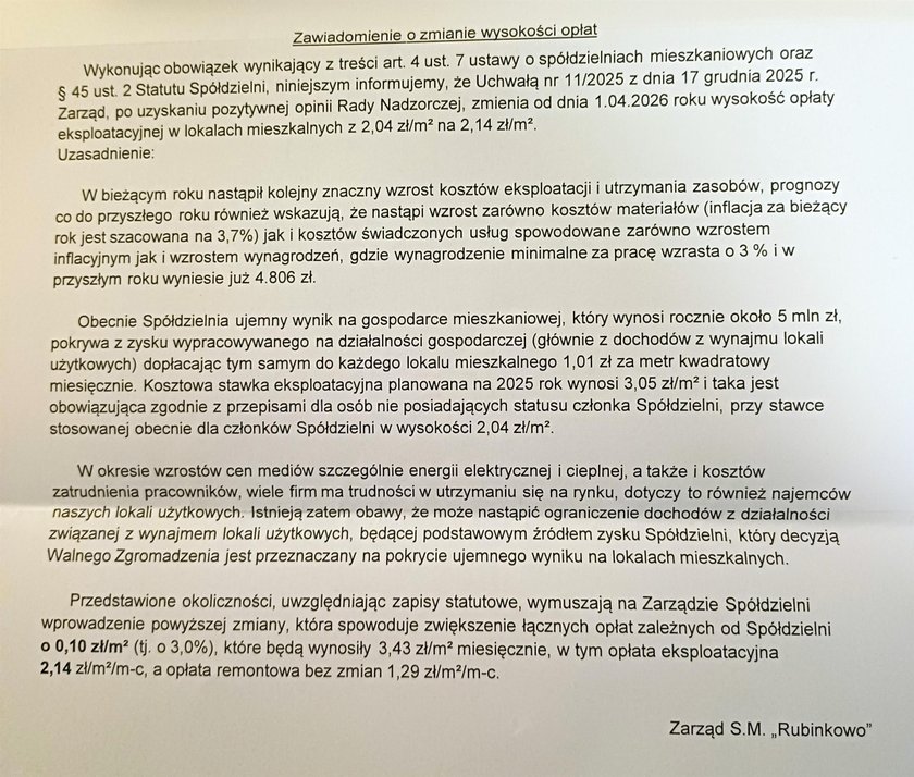 Treść pisma, które otrzymali mieszkańcy toruńskiego Rubinkowa.