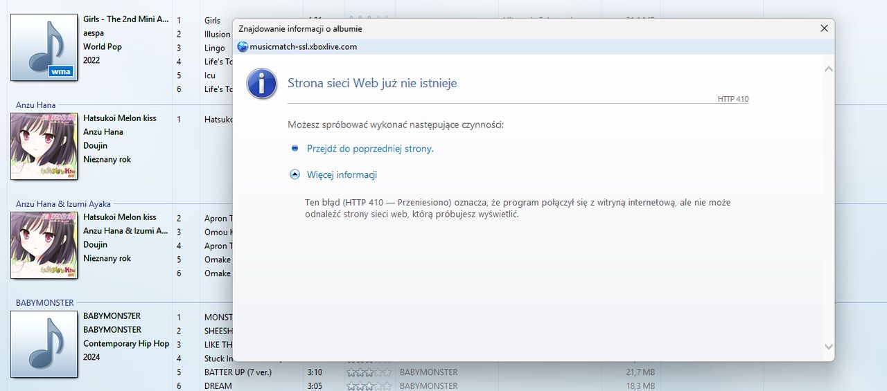 Windows Media Player Music Match - nie działa