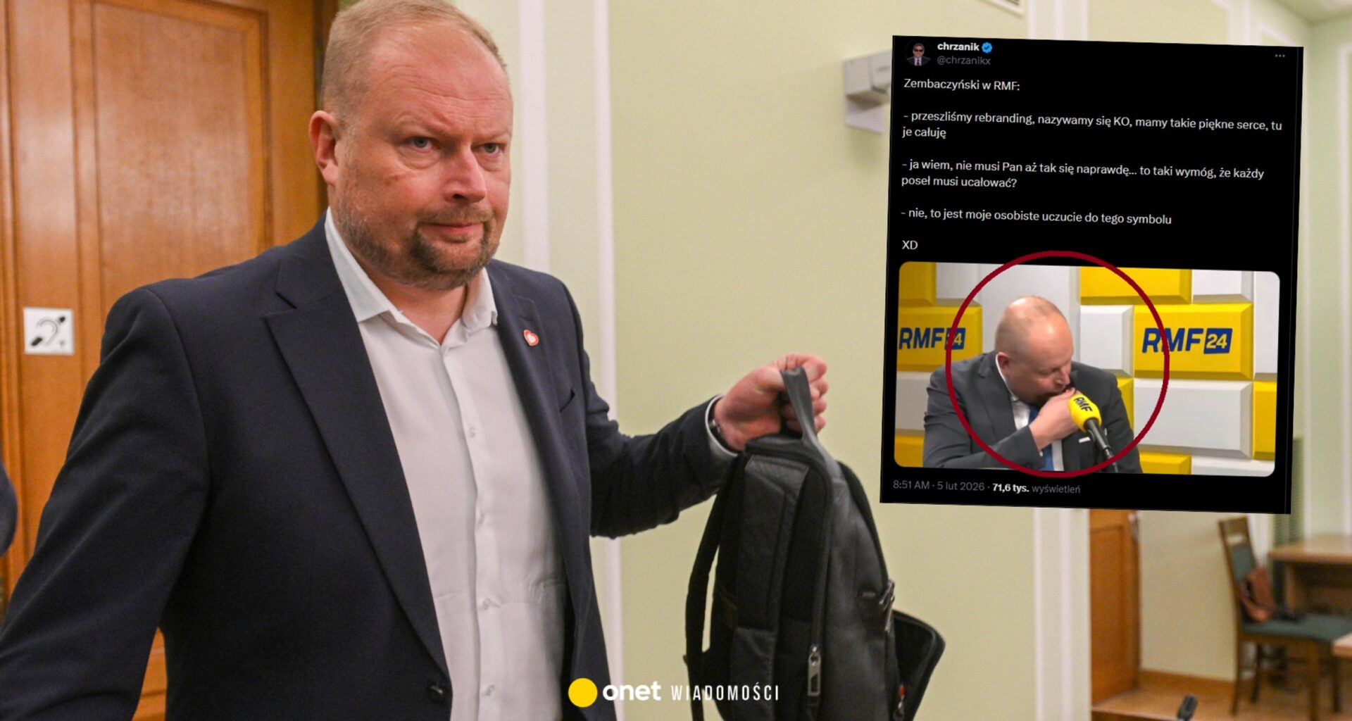 Witold Zembaczyński z KO zaskoczył w studiu. Nagle wziął do ręki przypinkę