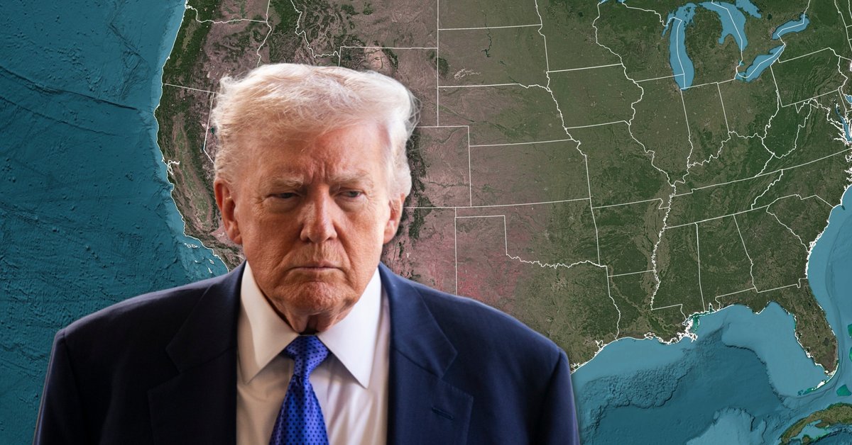 Donald Trump, w tle mapa USA