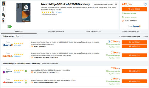 Polskie ceny Motoroli Edge 50 Fusion