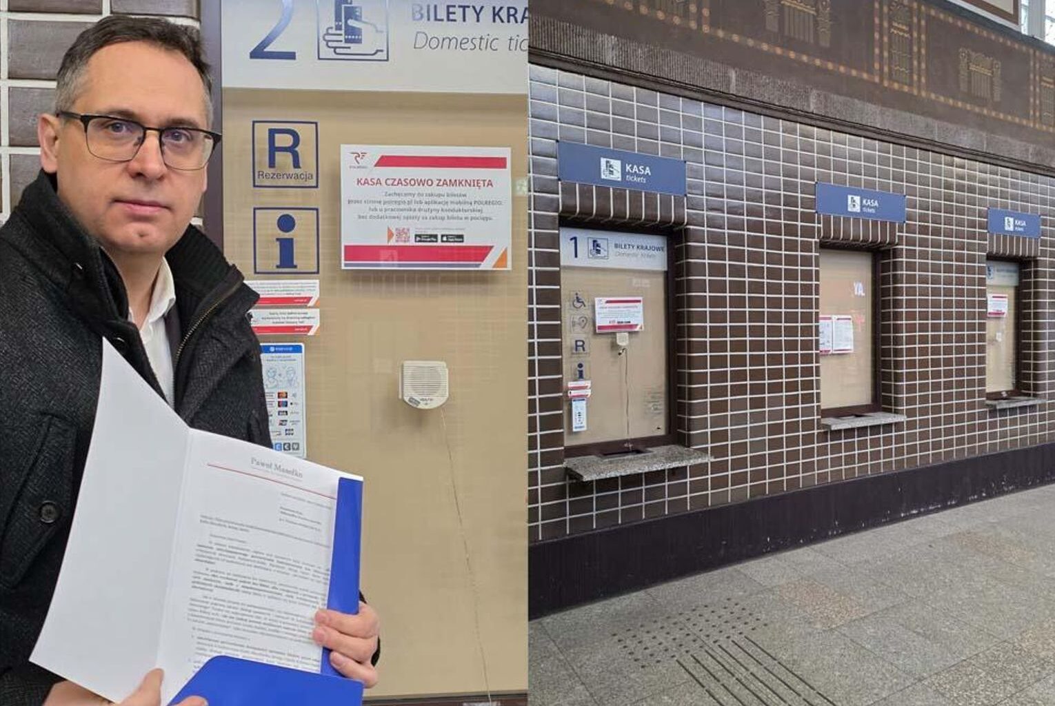 Poseł Paweł Masełko oburzony sytuacją na kędzierzyńskim dworcu. Nie można kupić biletu w kasie, bo wszystkie są zamknięte