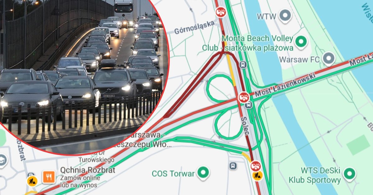 Paraliż w Warszawie. Na Wisłostradzie powstało zapadlisko - Onet