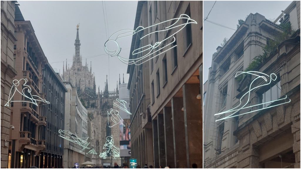 Olimpijskie piktogramy dyscyplin na jednej z mediolańskich ulic