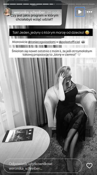 InstaStory z profilu Weroniki Schreiber