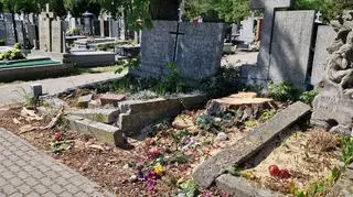 Zniszczone nagrobki na Cmentarzu Bródnowskim
