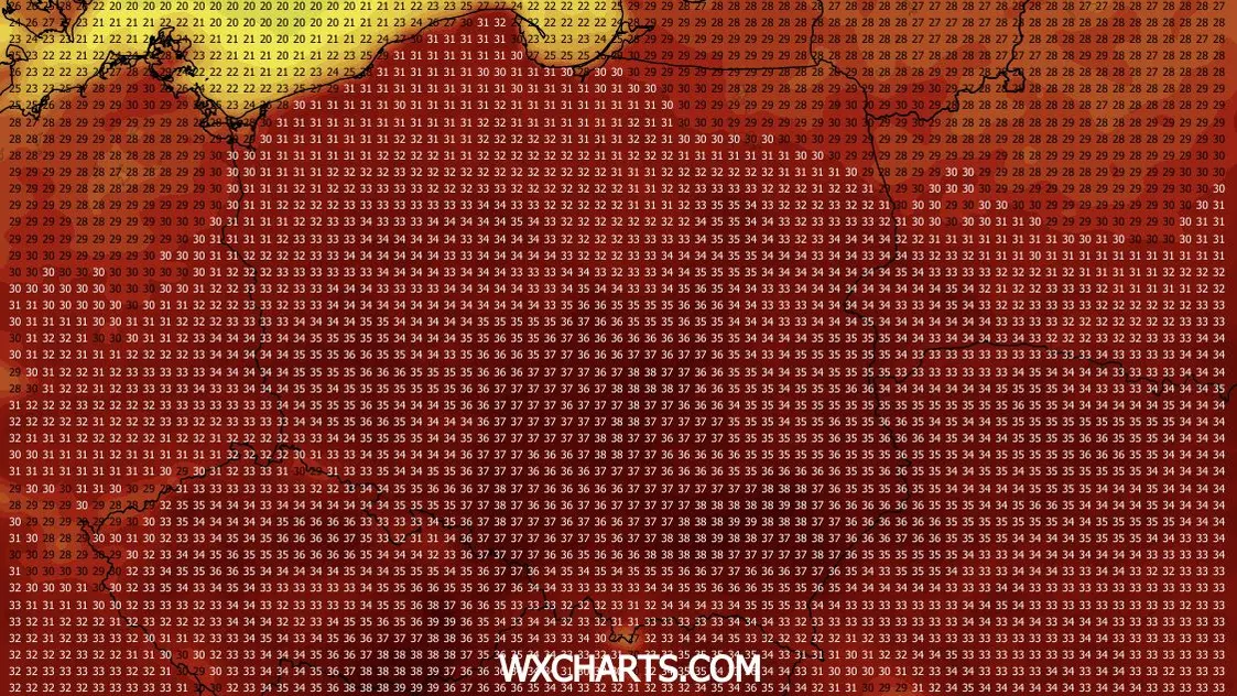 Mapa z prognozowanymi przez ECMWF temperaturami maksymalnymi na środę