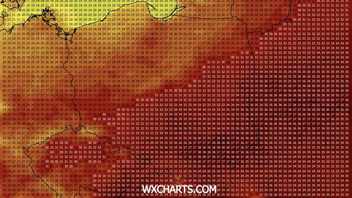 Mapa z temperaturami maksymalnymi prognozowanymi na czwartek przez model ECMWF