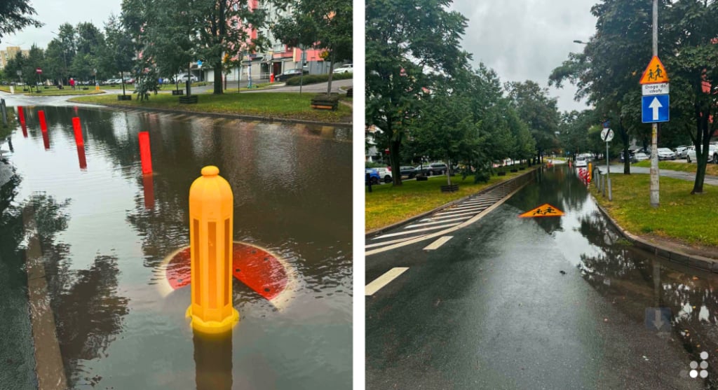 Ulewy na Dolnym Śląsku. Zalane ulice, setki osób bez prądu. W sobotę powtórka? – Podtopione ulice we Wrocławiu.