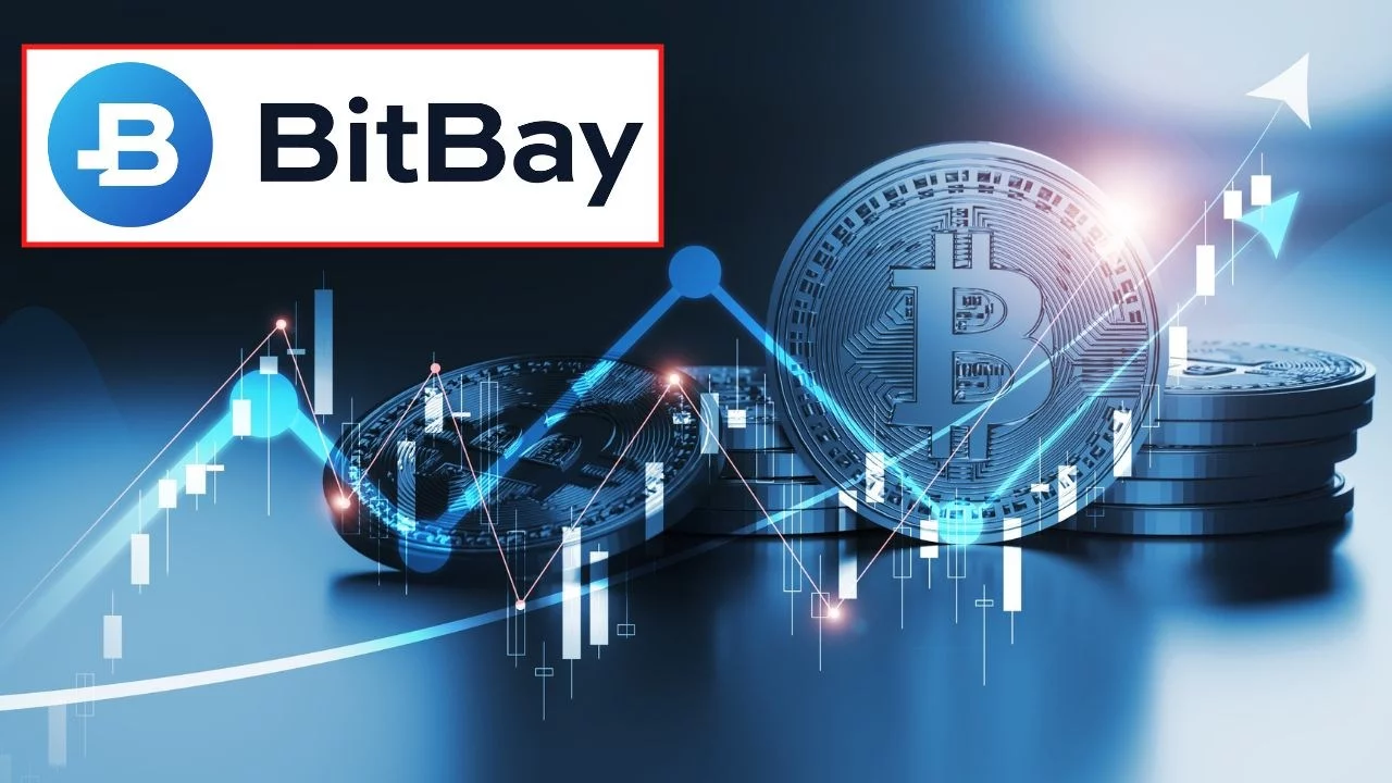 Bitcoin z wykresem monet kryptowalutowych oraz logo BitBay