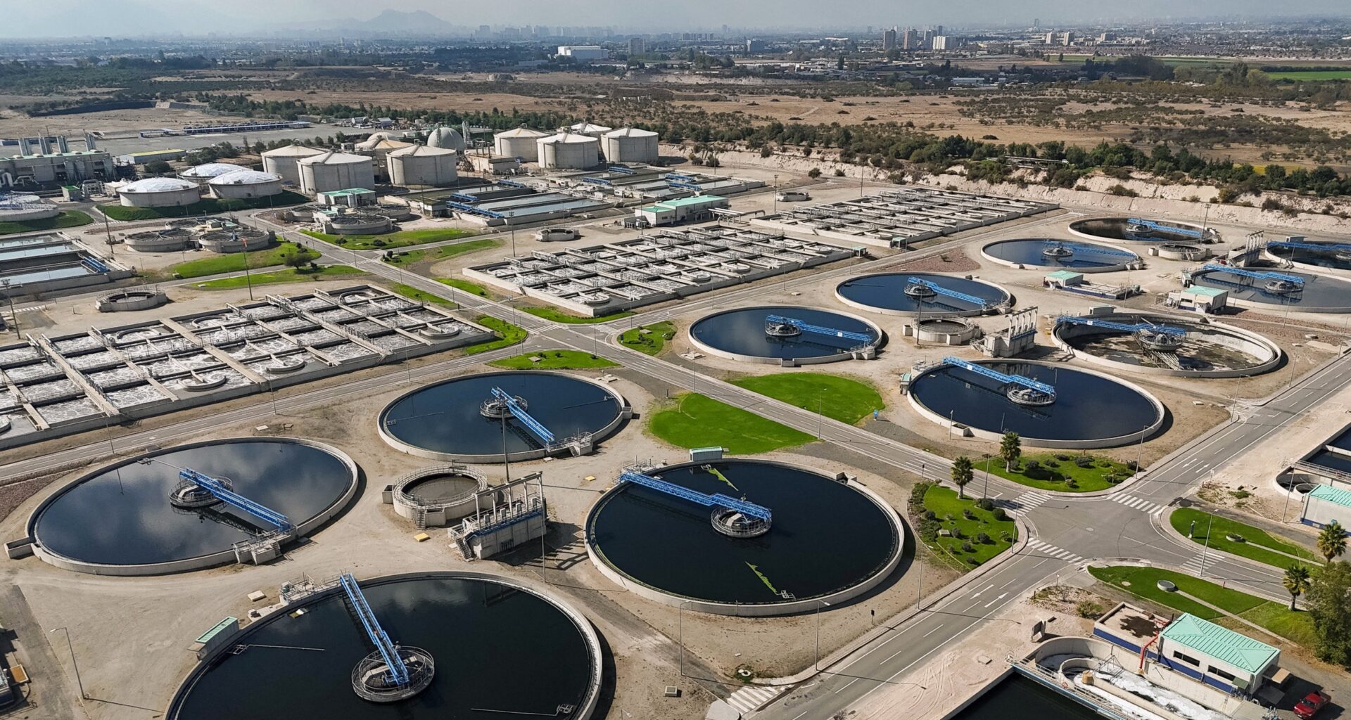 Aerial view wastewater treatment plant known biofactories